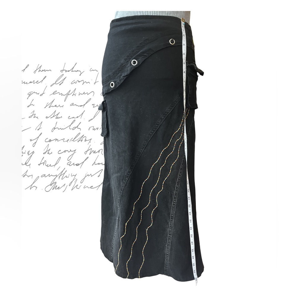 Black Asymmetric Eyelet Maxi Skirt